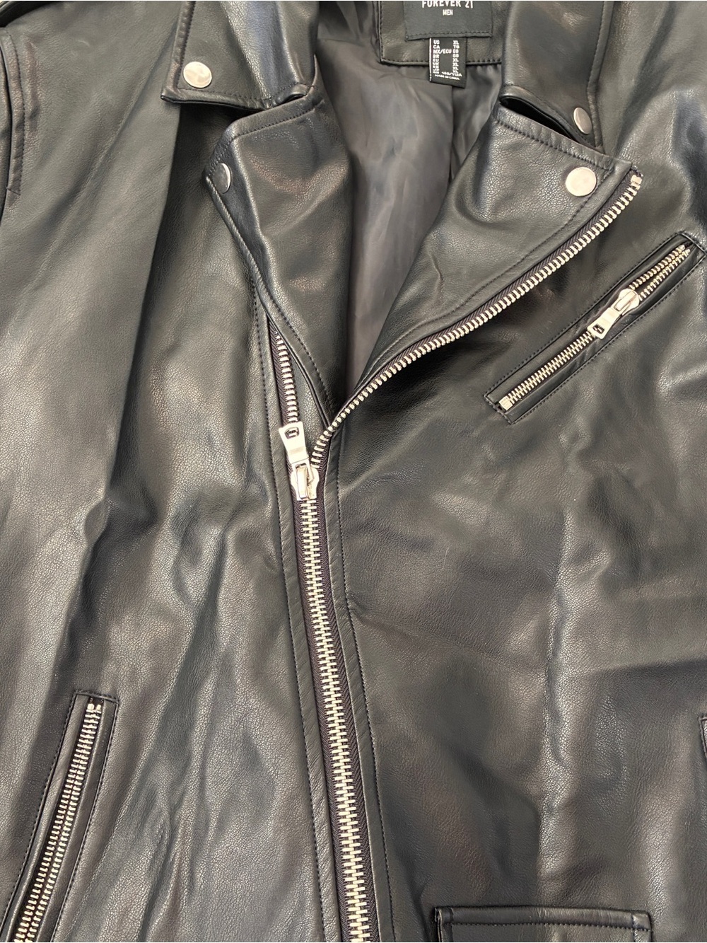 Forever 21 Black Faux Leather Bomber Jacket with Silver Hardware